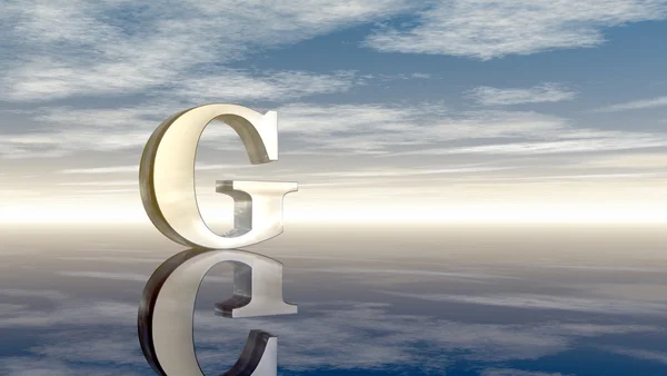 Metal uppercase letter g under cloudy sky - 3d rendering — Stock Photo, Image