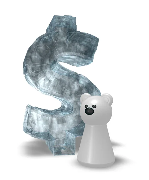 Símbolo do dólar de gelo e peão urso branco - renderização 3d — Fotografia de Stock