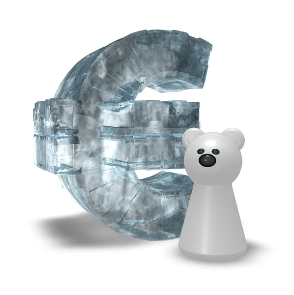 Ice euro symbol and white bear pawn - 3d rendering — Stock Photo, Image