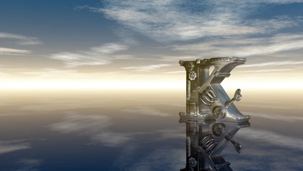 Machine letter k under cloudy sky - 3d illustration — Stock Photo, Image