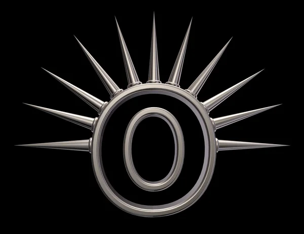 Letter o with metal prickles on black background - 3d illustration — Stock Photo, Image