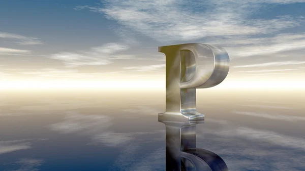 Metal uppercase letter p under cloudy sky - 3d rendering — Stock Photo, Image