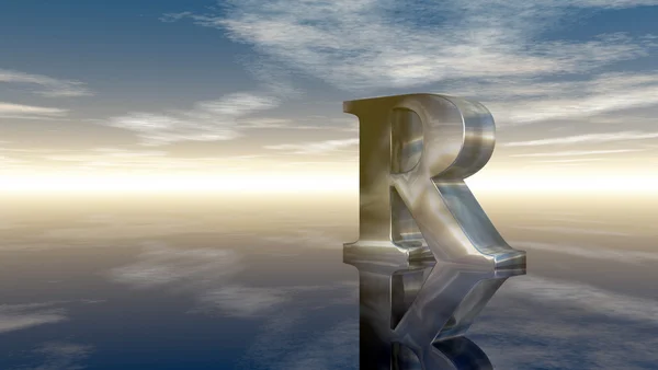 Metal uppercase letter r under cloudy sky - 3d rendering — Stock Photo, Image