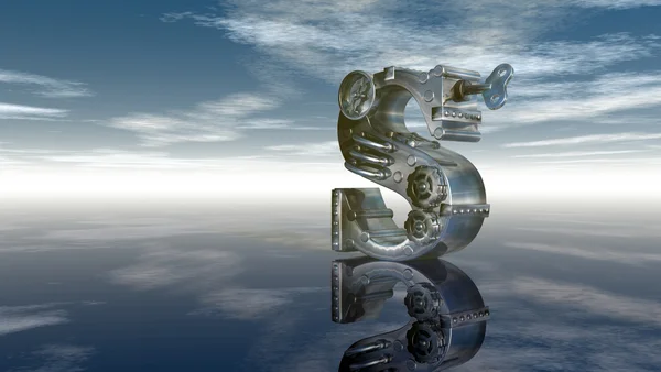 Machine letter s under cloudy sky - 3d illustration — Stock Photo, Image