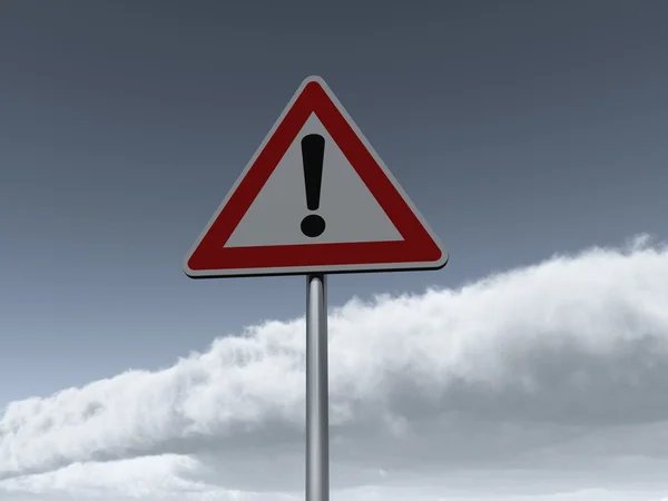 Attention roadsign under cloudy sky — Stock Photo, Image