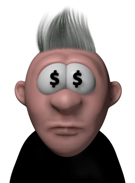 Kreslený chlap s očima dolar — Stock fotografie