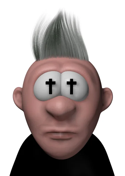 Cartoon guy with christian crosses in his eyes — Stock Photo, Image