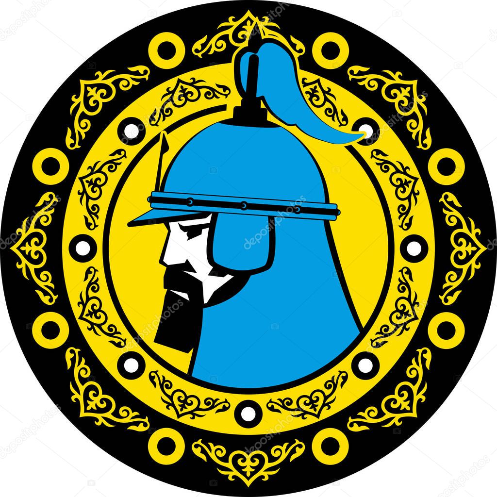 Central Asian warrior nomads, Isolated vector illustration in flat cartoon style logo . Kazakhstan.