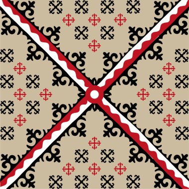 Arka planda Kazak Asyalı göçebe tasarım kabileleri