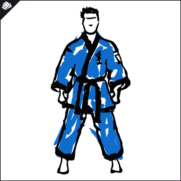 Dövüş sanatları Karate savaşçıları dogi, kimono. — Stok Vektör