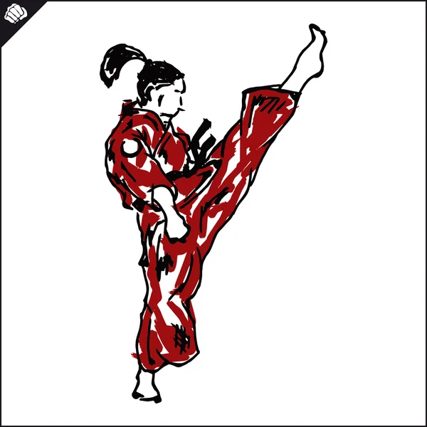 KARATE chica, mujer luchadora en dogi, kimono . — Vector de stock