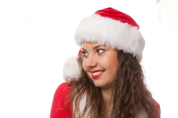 Gelukkig Nieuwjaar santa hoed meisje model — Stockfoto