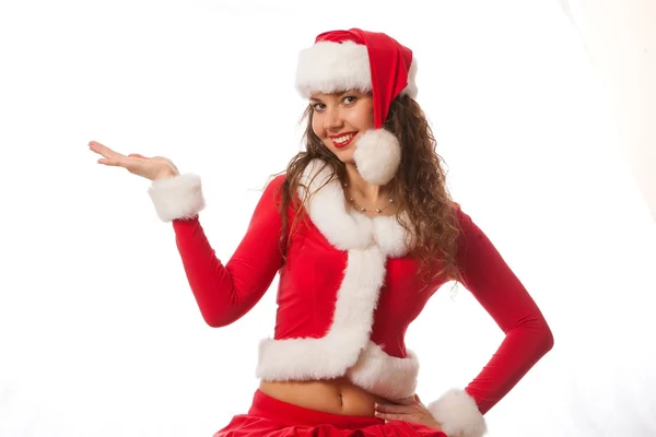 Frohes neues Jahr Weihnachtsmann Hut Mädchen Modell — Stockfoto
