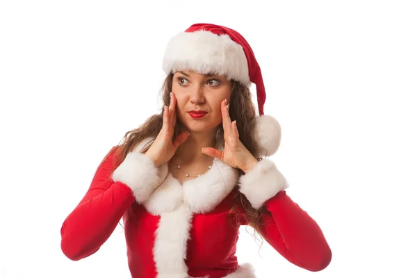 Frohes neues Jahr Weihnachtsmann Hut Mädchen Modell — Stockfoto