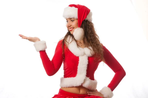 Happy new year santa hat girl model — Stock Photo, Image