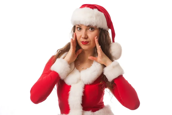 Happy new year santa hat girl model — Stock Photo, Image