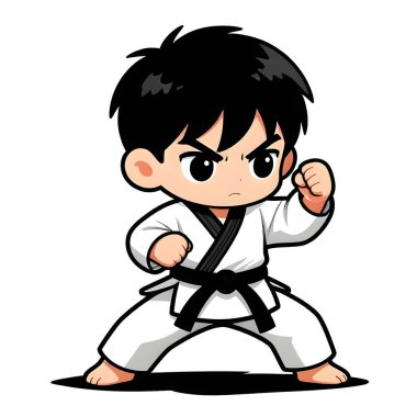 Beyaz arka planda TAEKWONDO kimonosu olan küçük bir erkek bebek. Dövüş sanatları, karate, judo, çocukluğundan beri spor ve disiplinin ikonu. Uzayı kopyala Yaratıcı kalite resim