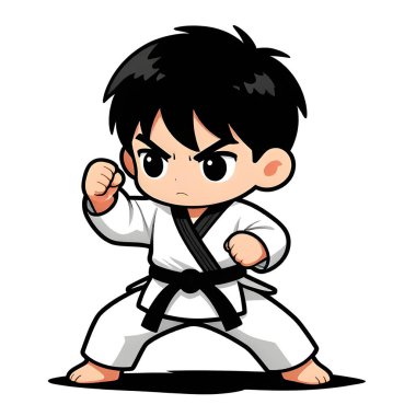 Beyaz arka planda TAEKWONDO kimonosu olan küçük bir erkek bebek. Dövüş sanatları, karate, judo, çocukluğundan beri spor ve disiplinin ikonu. Uzayı kopyala Yaratıcı kalite resim