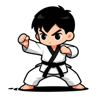 Beyaz arka planda TAEKWONDO kimonosu olan küçük bir erkek bebek. Dövüş sanatları, karate, judo, çocukluğundan beri spor ve disiplinin ikonu. Uzayı kopyala Yaratıcı kalite resim