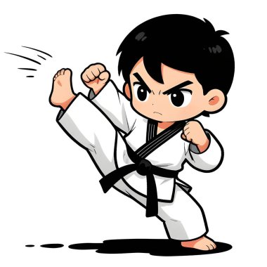 Beyaz arka planda TAEKWONDO kimonosu olan küçük bir erkek bebek. Dövüş sanatları, karate, judo, çocukluğundan beri spor ve disiplinin ikonu. Uzayı kopyala Yaratıcı kalite resim