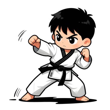 Beyaz arka planda TAEKWONDO kimonosu olan küçük bir erkek bebek. Dövüş sanatları, karate, judo, çocukluğundan beri spor ve disiplinin ikonu. Uzayı kopyala Yaratıcı kalite resim