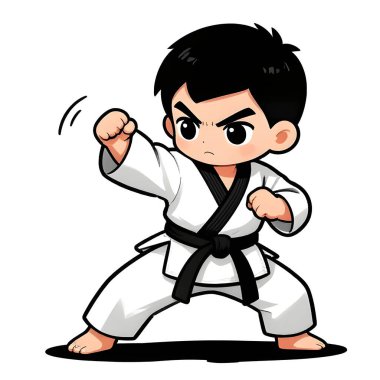 Beyaz arka planda TAEKWONDO kimonosu olan küçük bir erkek bebek. Dövüş sanatları, karate, judo, çocukluğundan beri spor ve disiplinin ikonu. Uzayı kopyala Yaratıcı kalite resim