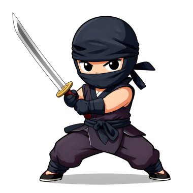 NINJA genç dövüşçü, grafik stili, geleneksel renkli elbise, dövüş pozu. Yüksek kaliteli resim