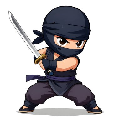 NINJA genç dövüşçü, grafik stili, geleneksel renkli elbise, dövüş pozu. Yüksek kaliteli resim