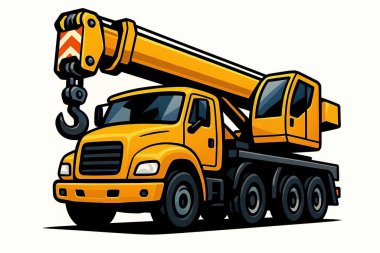 Gezici Crane yolda. Tekerlekli güçlü bir vinç. İnşaat alanları ve kartvizitler için.