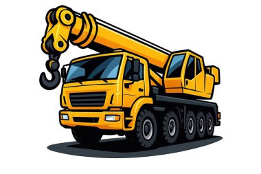 Gezici Crane yolda. Tekerlekli güçlü bir vinç. İnşaat alanları ve kartvizitler için.