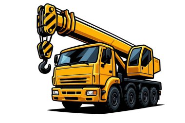 Gezici Crane yolda. Tekerlekli güçlü bir vinç. İnşaat alanları ve kartvizitler için.