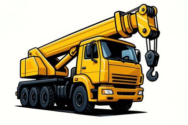 Gezici Crane yolda. Tekerlekli güçlü bir vinç. İnşaat alanları ve kartvizitler için.