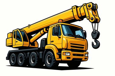 Gezici Crane yolda. Tekerlekli güçlü bir vinç. İnşaat alanları ve kartvizitler için.