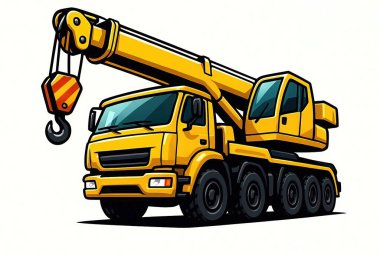 Gezici Crane yolda. Tekerlekli güçlü bir vinç. İnşaat alanları ve kartvizitler için.