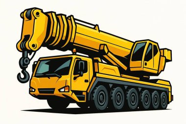 Gezici Crane yolda. Tekerlekli güçlü bir vinç. İnşaat alanları ve kartvizitler için.