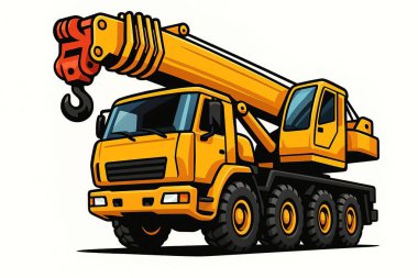 Gezici Crane yolda. Tekerlekli güçlü bir vinç. İnşaat alanları ve kartvizitler için.