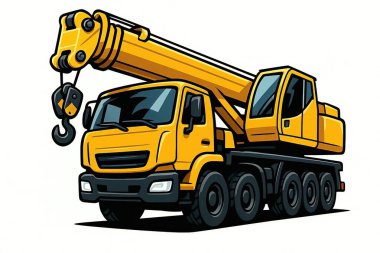 Gezici Crane yolda. Tekerlekli güçlü bir vinç. İnşaat alanları ve kartvizitler için.