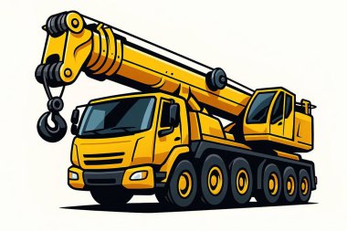 Gezici Crane yolda. Tekerlekli güçlü bir vinç. İnşaat alanları ve kartvizitler için.