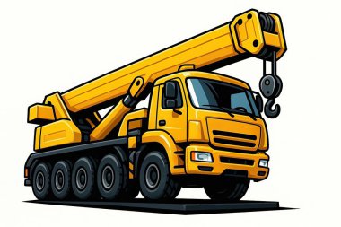 Gezici Crane yolda. Tekerlekli güçlü bir vinç. İnşaat alanları ve kartvizitler için.