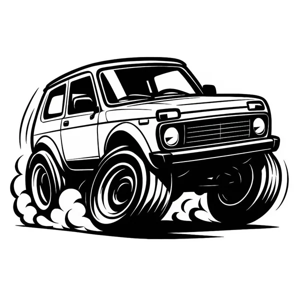 Karikatür Araba Yapay Zeka. Araba açıkça tanınabilir, ama çarpıtılmış oranlarda. Yüksek kalite.