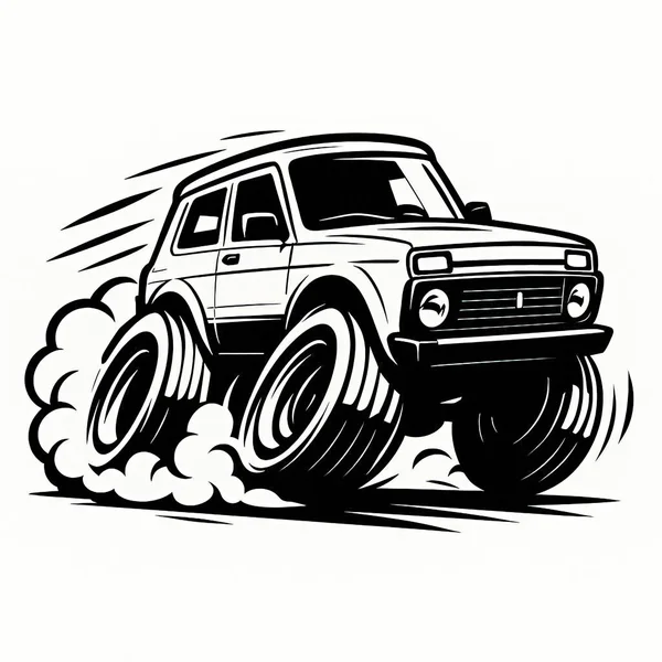 Karikatür Araba Yapay Zeka. Araba açıkça tanınabilir, ama çarpıtılmış oranlarda. Yüksek kalite.