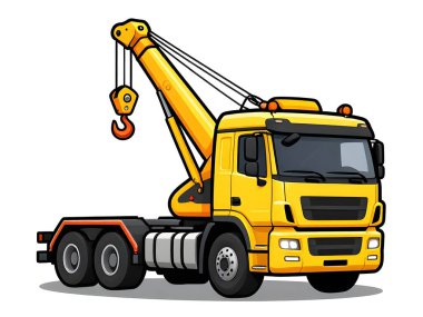 Çizgi film seyyar vinci yolda. Tekerlekli güçlü bir vinç. İnşaat alanları ve kartvizitler için.