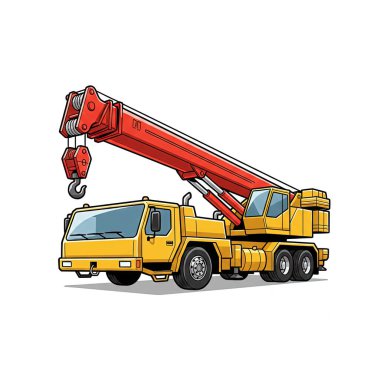 Çizgi film seyyar vinci yolda. Tekerlekli güçlü bir vinç. İnşaat alanları ve kartvizitler için.