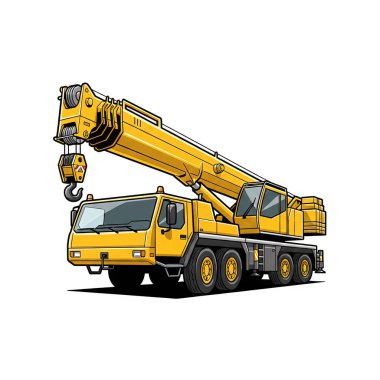 Çizgi film seyyar vinci yolda. Tekerlekli güçlü bir vinç. İnşaat alanları ve kartvizitler için.