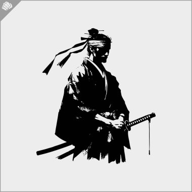 Samuray. Katana sward. Dövüş sanatları simbol, logo. Karate yaratıcı tasarım amblemi.