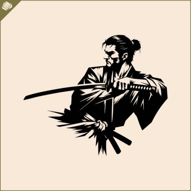 Samuray. Katana sward. Dövüş sanatları simbol, logo. Karate yaratıcı tasarım amblemi.