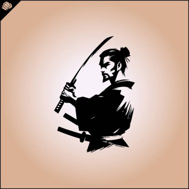 Samuray. Katana sward. Dövüş sanatları simbol, logo. Karate yaratıcı tasarım amblemi.