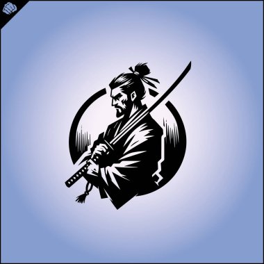 Samuray. Katana sward. Dövüş sanatları simbol, logo. Karate yaratıcı tasarım amblemi.