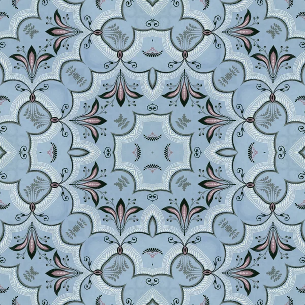 Azulejo Patrón Repetitivo Sin Costura Azul Claro Decorativo Perfecto Para — Foto de Stock