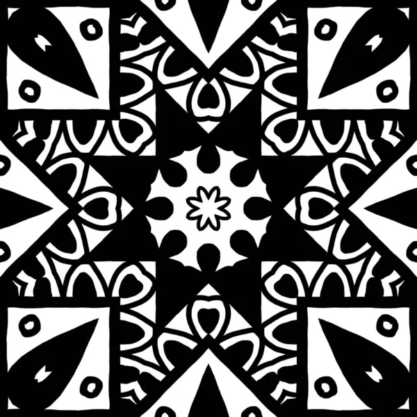 黑白装饰无缝重复花纹瓷砖 适用于纺织品印花 礼品包装纸 网页设计等创意项目 — 图库照片